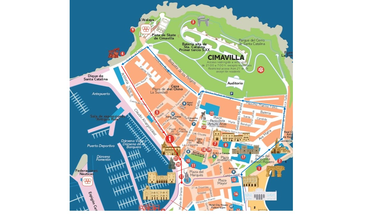 mapa cimadevilla obras el apartamento el espigon gijon